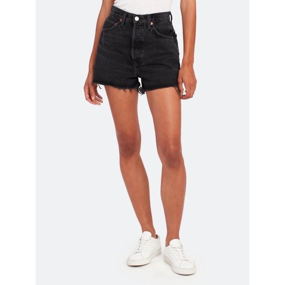 RE/DONE High Rise Frayed Denim Shorts Black Size 25